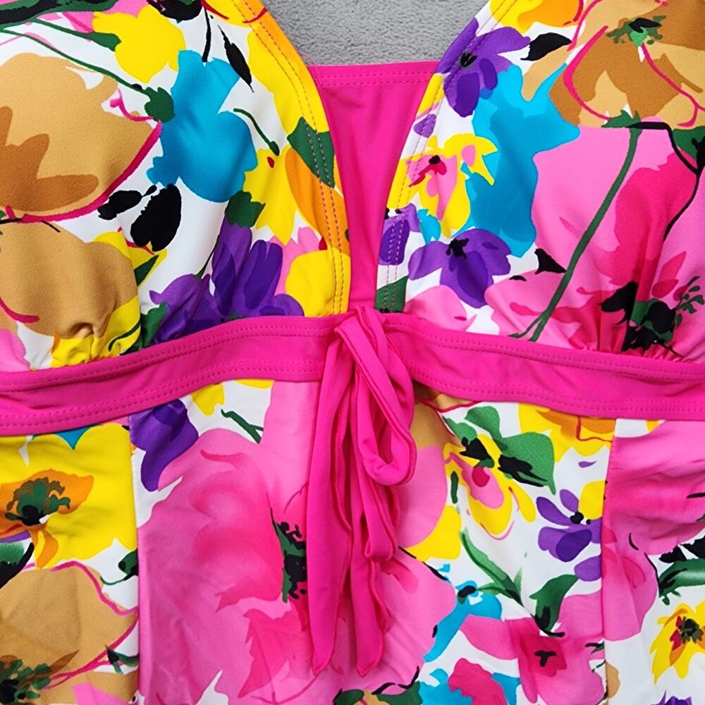 NWT Wantdo Floral Swimsuit Dress 3X 22W-24W One Piece Tie Front Pink Vacation - Picture 6 of 15